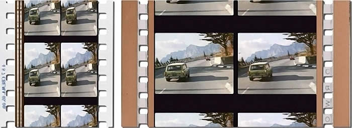 Стереопары из фильма "Похищение века" (1981 г.): слева на 35-мм плёнке, справа – на 70-мм